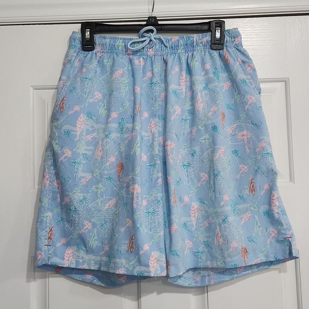 Peter Millar Seaside Collection Cottage Blue Fly Fish Swim Trunks Size Medium